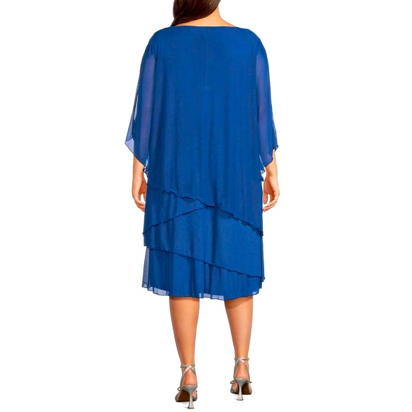 Marina NWOT Plus Size 3/4 Sleeve Embellished Boat Neck Tiered Dress Size 24 - Picture 3 of 11